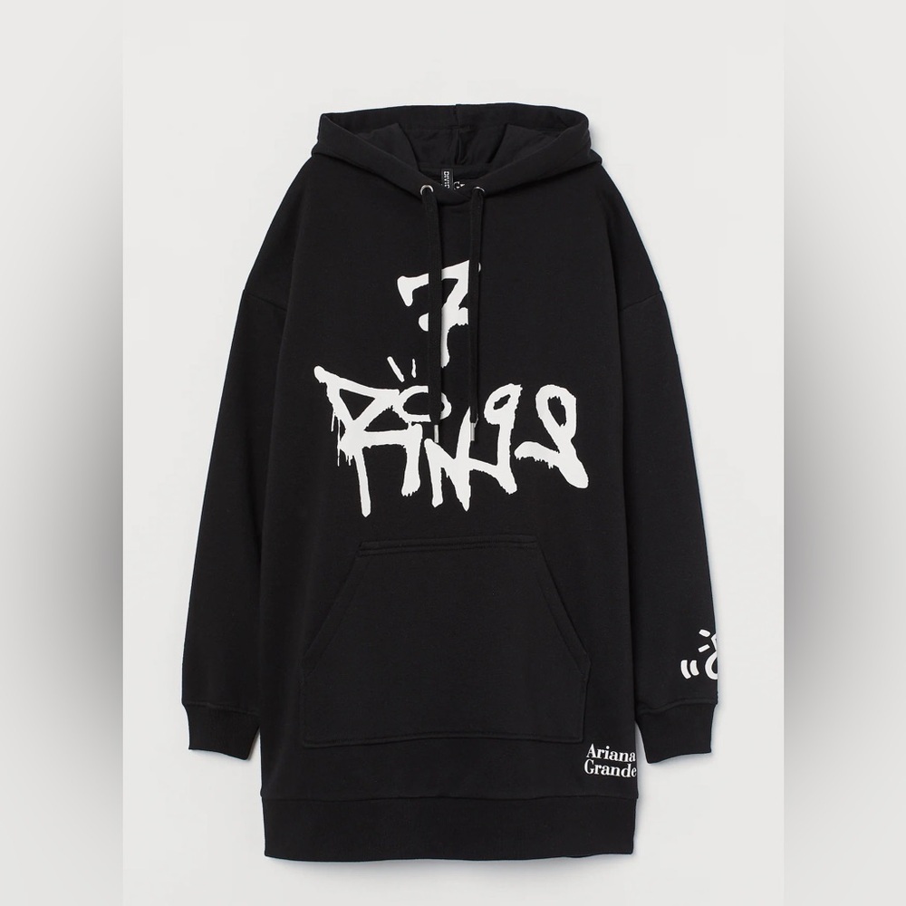 145. Ariana Grande / 7 rings oversized black long sweater hoodie tunic - Picture 9 of 9